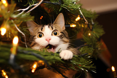 Happy Cat Took Down The Apartments Christmas Tree.の素材