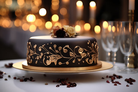 Cake With Candles, Luxury And Golden Decorations.の素材