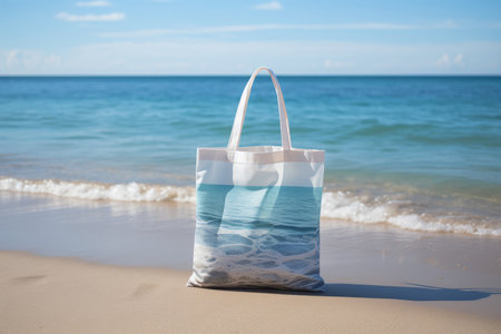 Ecofriendly Tote Bag With Serene Ocean Backdrop.の素材