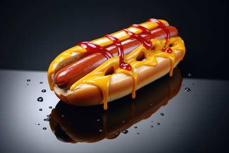 A Hot Dog With Ketchup And Mustard.の素材