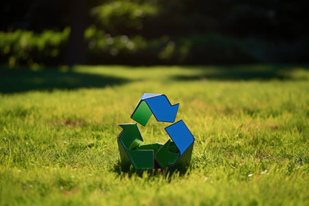 Recycling Symbol On Sunny Lawn With Bright Colors.の素材
