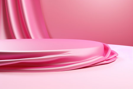 Pink Podium Podium Covered With Silk Cloth On Pink Background Presentation Concept.の素材