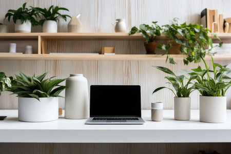 White Desk Vibes Tech, Plants, And Insulated Bottles.の素材