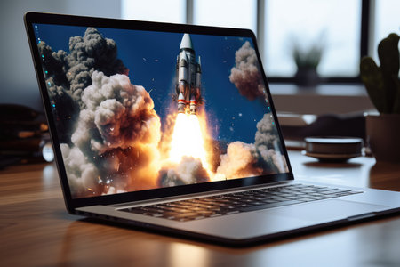 Rocket Launching From Laptop Screen.の素材