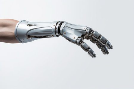 Robotic Prosthetic Arm Against White Background. Ð¡oncept Fashion Portraits, Dramatic Lighting, Urban Landscapes, Nature Photography, Pet Portraits.の素材