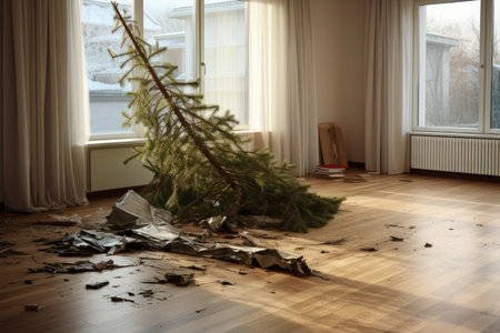 Christmas Tree That Has Fallen To The Floor In Modern Apartment.の素材