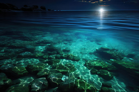 Tranquil View Of Glowing Bioluminescent Plankton In Calm Waters.の素材