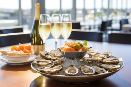 Enjoy Oysters And Wine In Vibrant Seafood Eatery.の素材