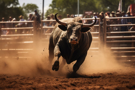Country Rodeos Dusty Arena With Bucking Bull Riding.の素材