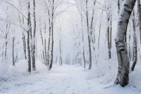 Frostcovered White Wood Creates Wintry Landscape.の素材