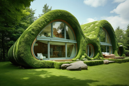 Iconic Representation Of Green Home Amidst Vibrant Lawn.の素材