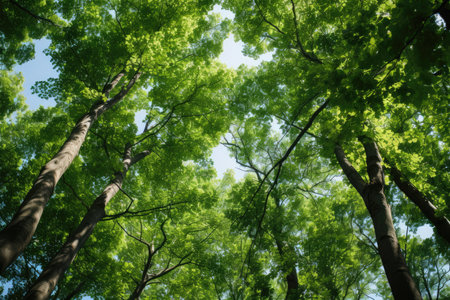 Looking Up At Green Tree Tops In Italy.の素材