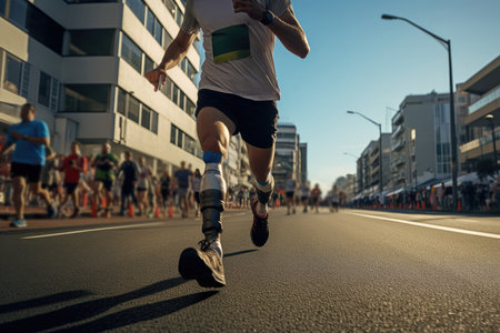 People With Prosthetic Feet Participate In Marathon On City Roads.の素材