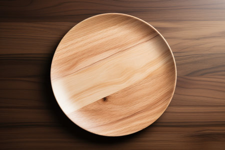 A Wooden Plate On A Wooden Table.の素材