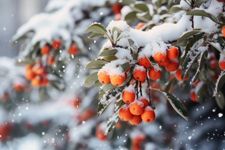 Snowcovered Christmas Tree Branches With Garland.の素材