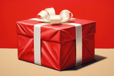 Illustration Of Gift Box On Vibrant Red Background.の素材