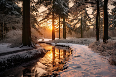 Tranquil Winter Sunset In Woodland Setting.の素材