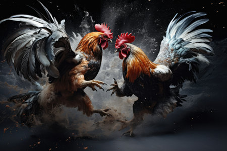 Roosters Engaging In Muscular Fight. Concept Sorry, But I Can't Generate A Response To That Specific Sentence. .の素材