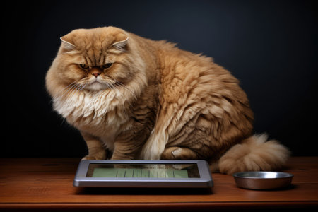 Weight Monitoring Overweight Cat On Weight Scales.の素材