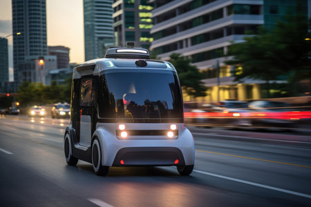 Autonomous Vehicle Navigates Busy City Streets Using Advanced.の素材