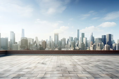 Cityscape View From An Empty Rooftop Floor Photorealism.の素材