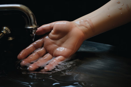Poor Childrens Hands Under Water Tap Photorealism.の素材