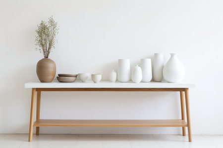 White Table Against White Wall, Perfect For Product Display.の素材