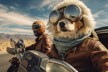 Road Trip Couple With Dog, Enjoying Their Journey Artistic Scene.の素材
