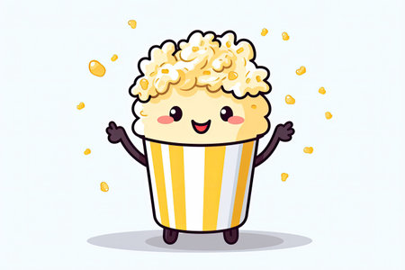 Dancing Cartoon Popcorn Character In Flat Style.の素材