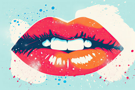 Vector Art: Abstract Retro Style Illustration Of Female Lips With Halftone Details.の素材