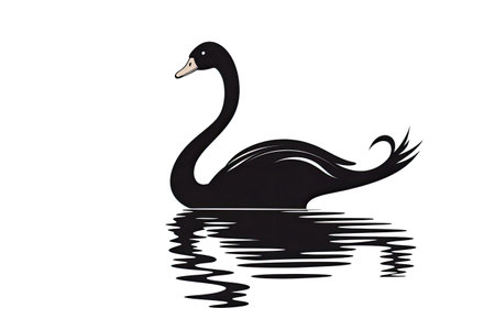 Silhouette Of Swan Illustration On Plain White Background.の素材