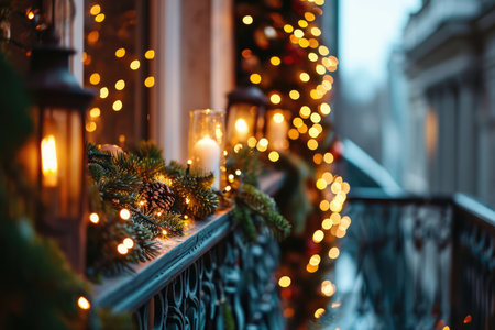 Creating A Selective Focus For Festive Balcony Decorations During Christmas And New Year.の素材