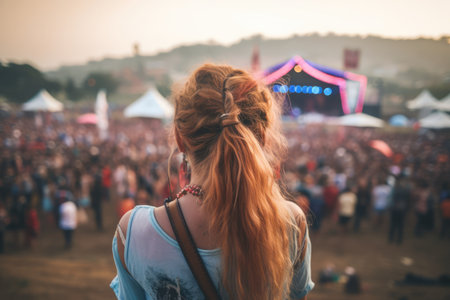 Back View Of Girl At Music Festival.の素材