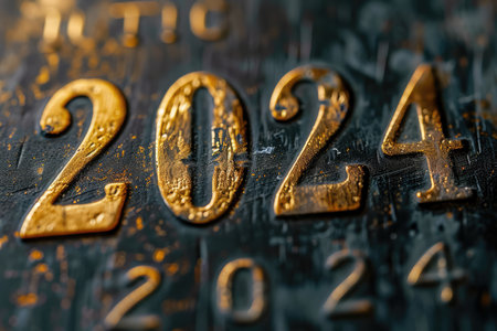 The Text 2024 Gold On Black Background.の素材