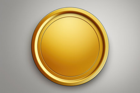Realistic Gold Metal Button In The Shape Of Circle. Concept Diy Home Decor, Nature-Inspired Jewelry, Abstract Canvas Art, Travel Photography, Healthy Cooking Tips.の素材