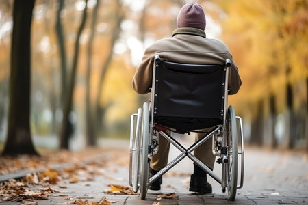 Man In Wheelchair Symbolizes Disability Inclusion And Accessibility.の素材