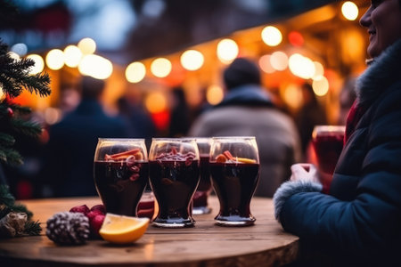Mulled Wine With Friends At Christmas Market.の素材