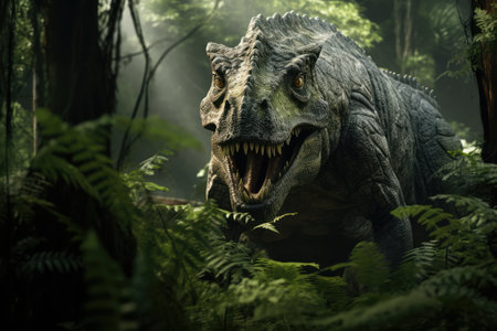 Frightening Dinosaur Lurking In Forest.の素材