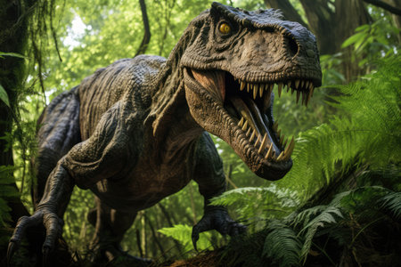 Terrifying T Rex Prowling The Jungle With Its Imposing Presence.の素材