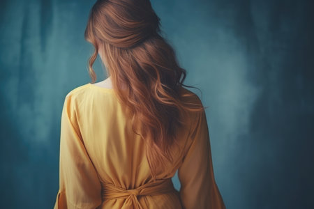 A Woman In A Yellow Dress Womans Back.の素材