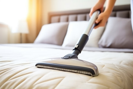 Vacuum Cleaner Tackles Bed Mattress, Preventing Bugs. Concept Handmade Jewelry, Upcycled Crafts, Diy Home Decor, Healthy Recipes, Gardening Tips.の素材