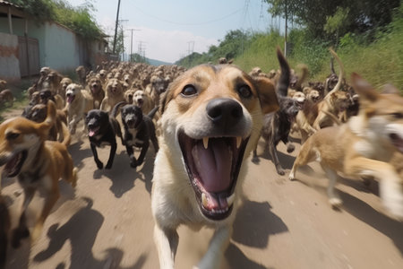 Terrifying Stray Dog Pack Attack Captured With Loud Barking.の素材