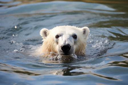 Swimming Polar Bear In Water.の素材