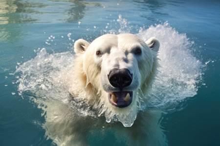 Swimming Polar Bear In Water.の素材