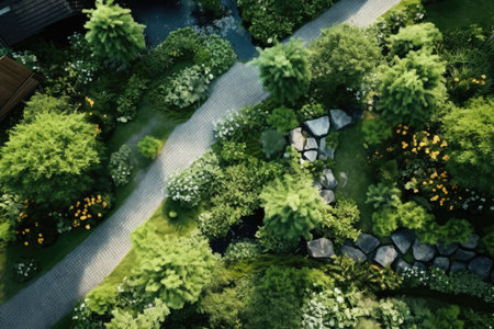 Top View Of Various Green Trees, Bushes, And Shrubs For Landscape Design.の素材