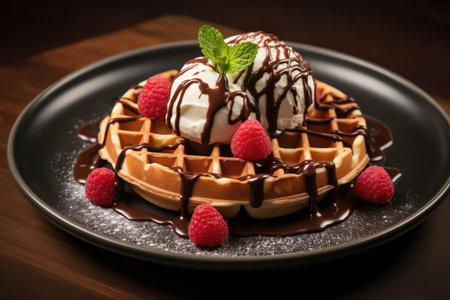 Tempting Waffle With Chocolate Artistry.の素材