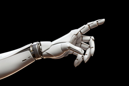 White Robotic Arm Pointing Forward On A Black Background.の素材