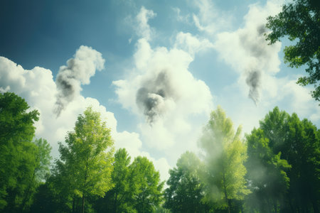 Carbon Neutrality And Preserving Nature Depicted Through Sky And Trees.の素材
