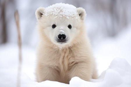 Cute Baby Polar Bear In The Snow.の素材