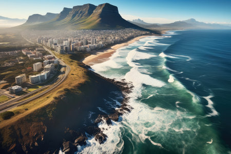 Cape Towns Coastline And Waves Captured From Above.の素材